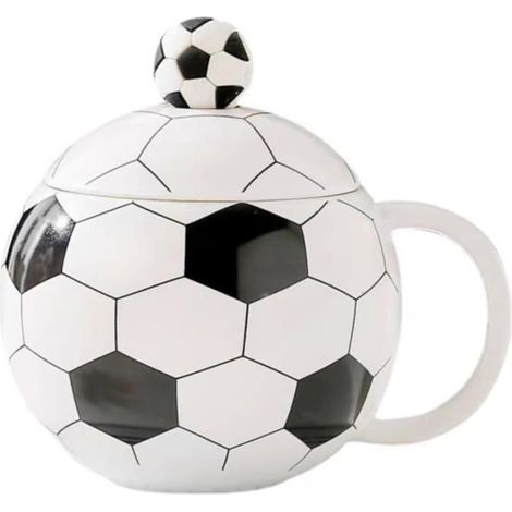 Tasse Céramique Football 13.5 oz Noir Blanc Mug Café Thé Cappuccino Cadeau Noël Parfait Sportif Boisson Chaude (1/5)