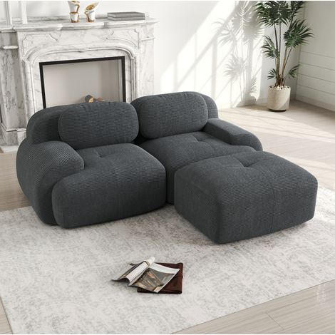 Sofá rinconero modular de tela acanalada, sin montaje, 208 x 178 x 70 cm, gris DESVIAE (1/5)