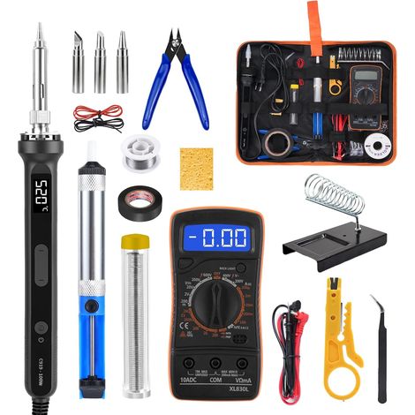 Kit de soldador digital de 100 W con pantalla LCD (180-520 °C), kit de soldadura profesional 18 en 1 que incluye un multímetro inteligente, para la reparación de dispositivos electrónicos. (1/5)
