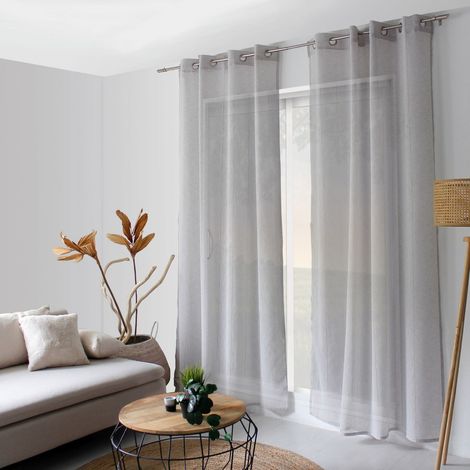 Rideau Voilage Effet Lin "Elena" 140x240cm Gris