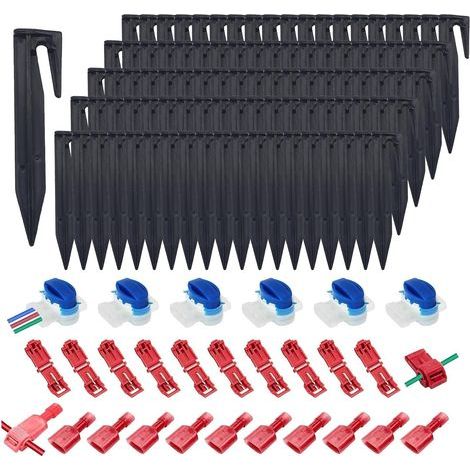 125 PCS Câble Robot Tondeuse Raccord Kit. Connecteur Cable Robot Tondeuse. 100 Piquets. 10 Connecteurs.10 Cosses en T. 5 Borniers à 3 Broches. Connecteur Electrique Etanche pour Jardin Extérieur (1/5)