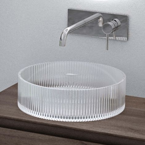 doporro Waschbecken Glas Aufsatzwaschbecken BxTxH: 40x40x12cm in Transparent Waschplatz Handwaschbecken Waschtisch Minerva01 (1/5)