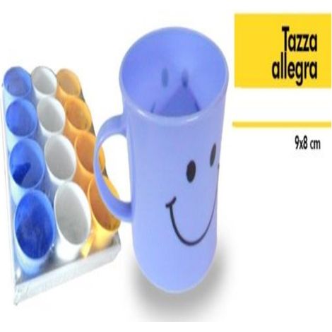 TrAdE Shop Traesio - Set 12 Pezzi Tazza Allegra Tazzone Smile Colorate Plastica Latte Colazione -