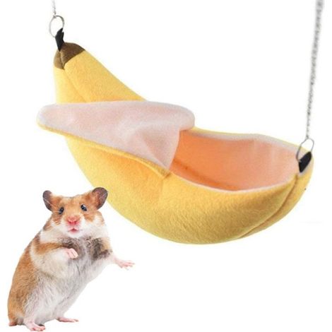 Hamaca para hámster de 1 pieza con estampado de plátano, jaula de algodón, nido, apta para mascotas pequeñas, columpio (color: amarillo) (1/4)