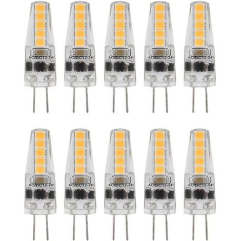10 LED-G4-Ampullen, 2W, 3000K, AC 12-24V, dimmbar, für Kronleuchter, Deckenleuchten, Tischlampen, warmweiß.