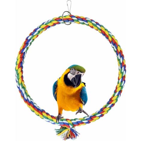 Balançoire pour oiseaux, balançoire en coton à suspendre en cage, jouet résistant aux morsures, jouet anti-ennui pour perroquets, moineaux et petites perruches (25 cm) (1/5)
