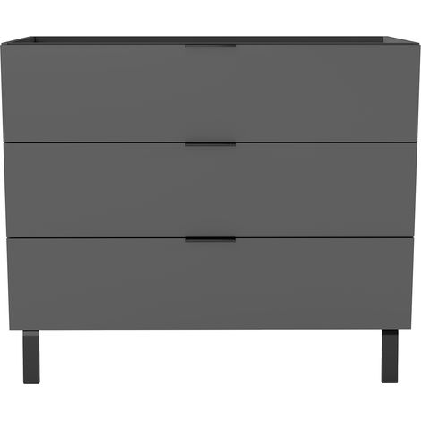 Aica Ensemble meuble de Salle de Bain 100cm avec Pieds, sans vasque, avec 3 tiroirs, Anthracite, pour vasque encastré, Style Moderne