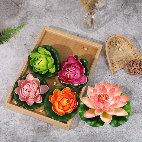 Lot de 5 nénuphars et lotus artificiels flottants pour bassin, 10 cm-AquaForge (1/5)