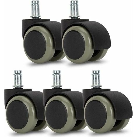 Ruedas para silla de oficina KZQ - Paquete de 5 - Ruedas de repuesto de 11/50 mm - Base silenciosa para suelos duros - Gris (1/5)
