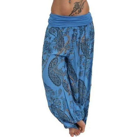 Bedruckte Haremshose in Übergröße für Damen, weites Bein, lockerer Bloomer-Schnitt – 3XL – Blau