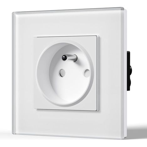 Prise Murale Prises de courant Alternatif 1 Gang Cadre en Verre Trempé Norme Française 16 Amp 240V 86mm Blanc (1/5)