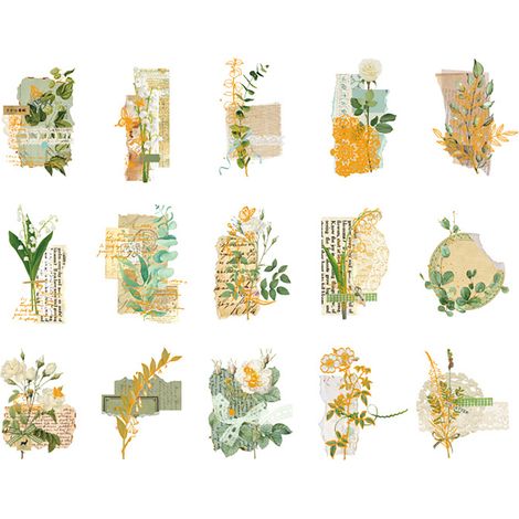 Lot de 30 stickers floraux vintage PET, autocollants décoratifs naturels pour scrapbooking, fournitures créatives DIY, journal, carnet, art artisanal, teinte verte, esthétique rétro (1/5)