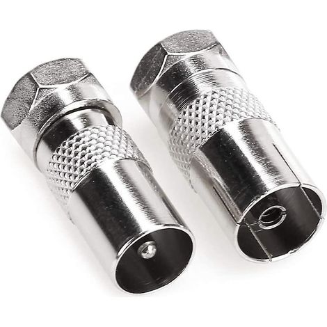 TV-T/F-Anschlussadapter für HF-Koaxialantenne, F-Stecker auf 9,5"-TV-Buchse/Stecker, silberfarben – 1P/1P