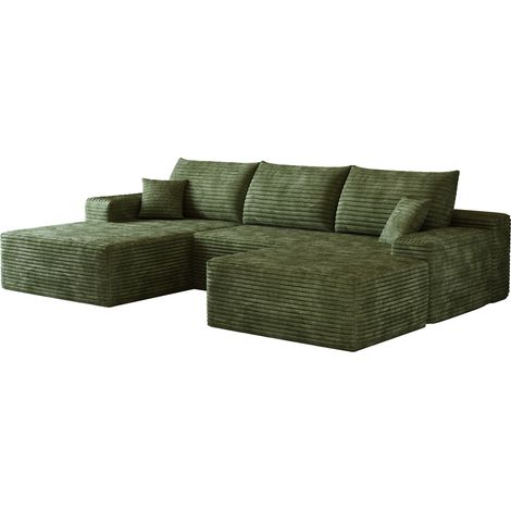 Sofá Modular De Esquina con Chaise Longue, Asiento Profundo, Tejido de Cordón, Verde (1/5)