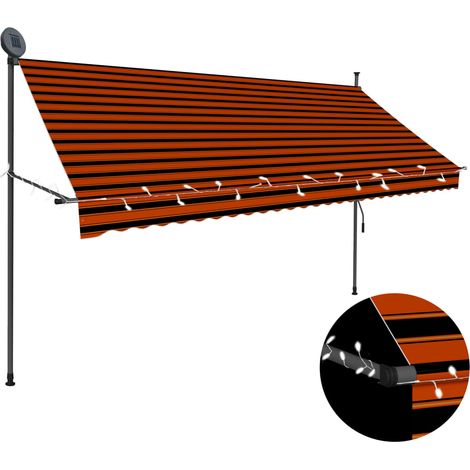 Auvent manuel Store Banne Solaire abri Marquise Brise-soleil rétractable avec LED 300 cm Orange et marron LKOWF42951 (1/5)