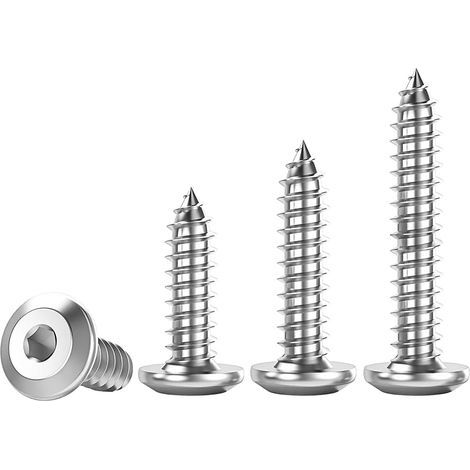20 Pièces Vis Autotaraudeuses à Tête Plate, Vis à Bois à Six Pans Creux, Acier Inoxydable 304, M6x60mm, pour Plastique Bois Métal (1/5)