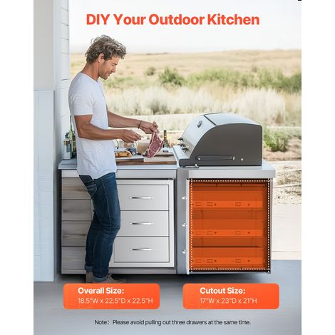 Tiroirs de Cuisine d'Extérieur en Acier Inoxydable, Tiroirs d’Accès Triples de 47 x 57 x 57 cm avec Poignée, Îlot de Barbecue sur T… (1/5)