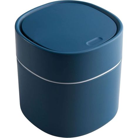 Tisch-Mülleimer mit Deckel, Mini-Kunststoff-Mülleimer, kleiner Tisch-Mülleimer für Schlafzimmer, Esszimmer, Badezimmer, Büros usw. (Blau)