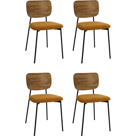 Lot de 4 Chaises Côtelées Bois "Jules" 77cm Jaune (1/5)