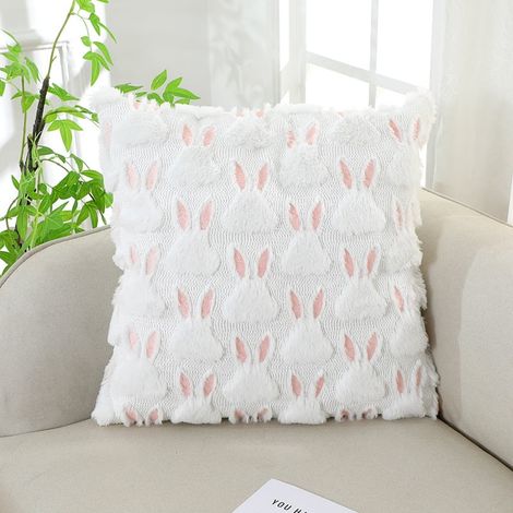 Housse De Coussin - 18x18 Pouces - Motif Lapin De Pâques Et Œufs - Tissu Polyester Velours Doux - Fermeture Éclair Cachée - Lot De 4 (1/5)