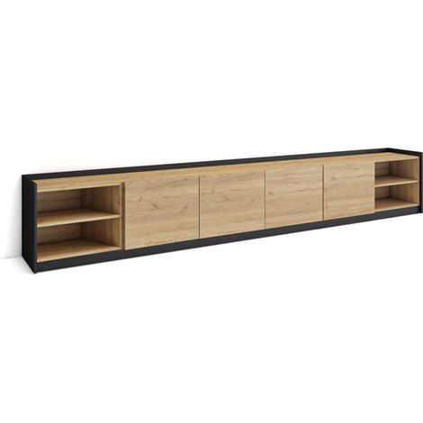 Skraut Home - Mobile TV Soggiorno, Ampio spazio a disposizione, 310x37x50cm, Per TV fino a 80", Mobile Soggiorno, Stile moderno, Rovere e nero (1/5)