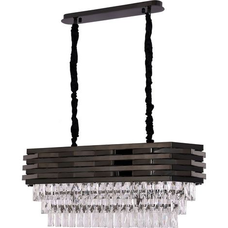 Suspension Rectangulaire en Cristal et Métal Noir pour Salle à Manger 8x E14 80x30 cm - PANGIVO
