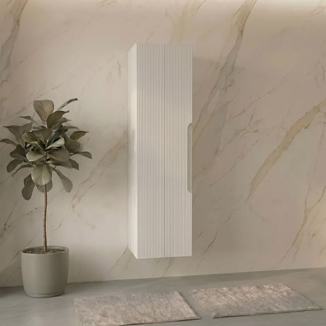 Mobile colonna bagno in rovere farnia con frontale cannettato 138x35x28, colori bianco