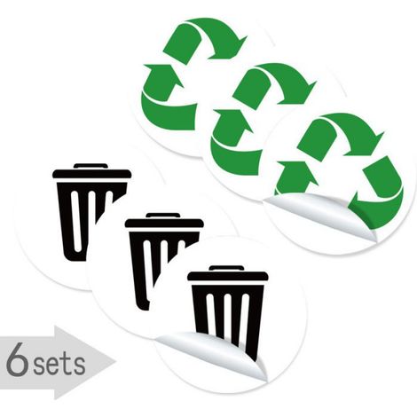 6 Pièces Étiquettes Adhésives pour Tri des Déchets Étiquettes de Classification pour Poubelles Recyclage