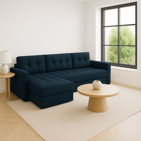 Sofello Ecksofa mit Schlaffunktion blau IVIO I aus Velour stoff in modischen Farben.Moderne Steppung.HIT 2025 (1/5)