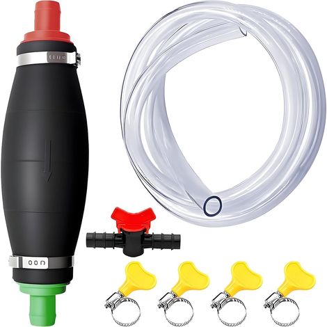 Pompe manuelle de transfert, avec tuyau PVC résistant aux carburants 2m incl. bouchon, régulateur, pompe de transfert avec fonction vide, pompe manuelle à essence pour essence, diesel, huile et eau (1/5)