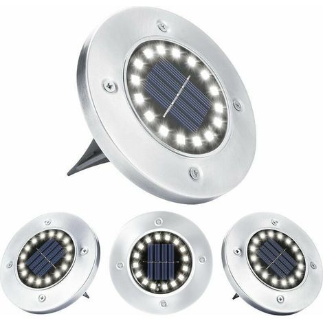 Lampe Solaire Jardin, 4 Pièces 16 LED Lumière Solaire Extérieure Au Sol Imperméable Spot Encastrer Acier Inoxydable pour Chemin Terrace Cour Passerelle Souterraine Pelouse, Blanc Froid (1/4)