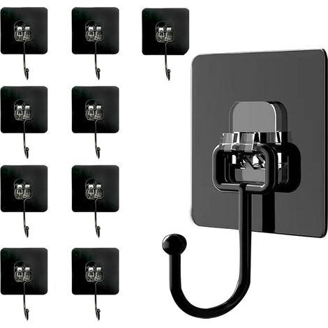 Crochets Auto-Adhésifs,Crochet Adhesif Mural,Crochet Adhésif Plafond,Lot De 10 (Charge Maximale 50 Kg) Crochets Extra Forts Noirs Étanches Et Invisibles Pour Serviettes, Plafond, Mur, Cuisine, Clés (1/5)