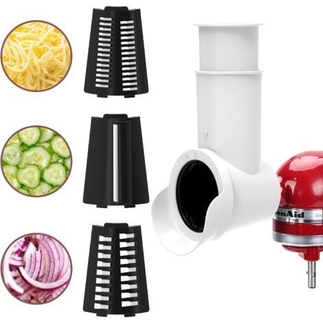 Zubehör für KitchenAid-Konditorroboter: Hobel/Reibe, Käsereibe, Gemüseschneider mit 3 Klingen, spülmaschinenfest. (1/4)