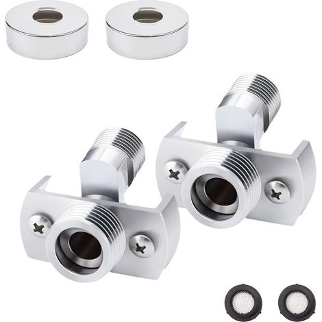 Adaptateur de robinet de douche réglable en laiton en forme de S (2 pièces), mitigeur rotatif décalé de 1/2" à 3/4" avec couvercle, adaptateurs pour robinet de douche de cuisine