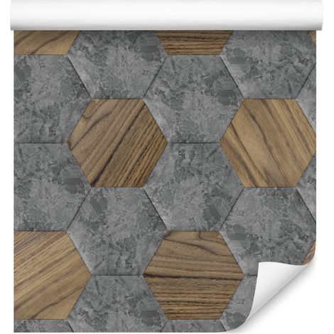 Papel pintado 3D de hormigón y madera para salón y dormitorio, 50x1000 cm. (1/5)