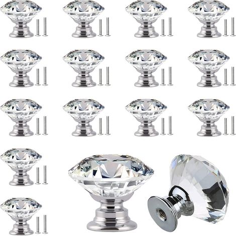 16 Pcs Bouton De Porte Diamant Boutons De Tiroir En Cristal Poignee De Meuble Diamant Poignées Boutons Bouton De Meuble Pour Tiroir Placard Commodes Cuisine Accueil, Avec Vis (1/5)
