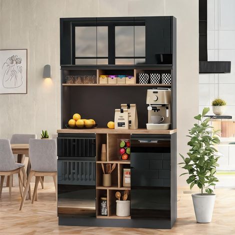 Buffet coloris noir Natural en MDF 105 x 45 x 185 cm (1/5)