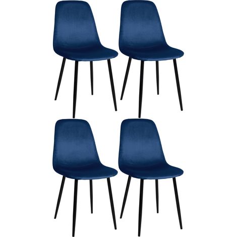 Set 4 sedie per sala da pranzo dal design moderno in tessuto di velluto blu con gambe in metallo nero 100001825