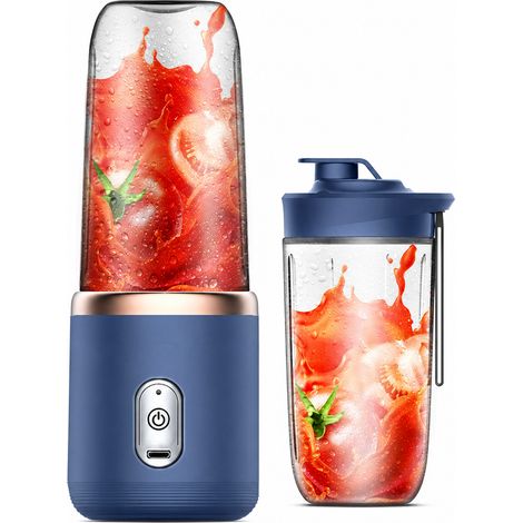 Blender Portable Rechargeable Bleu à 6 Lames, avec 2 Gobelets et Couvercle Sport (1/5)