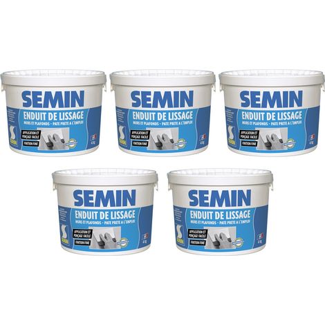 Lot de 5 enduits de lissage en pâte pour murs et plafonds Semin - intérieur - Seau de 4 kg (1/5)
