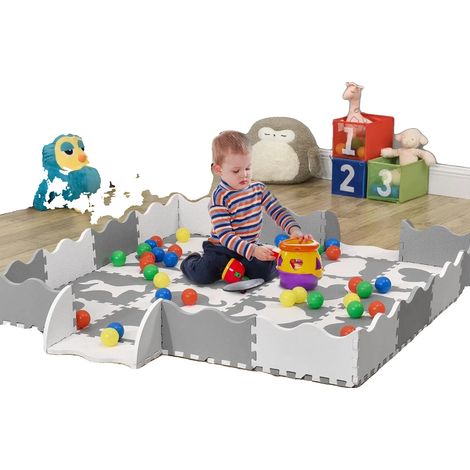 Tapis de jeu, dalles de puzzle emboîtables, matériau écologique, GRIS FONCÉ (1/2)