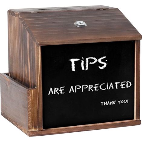Unho – Boîte aux lettres en bois pour dons et suggestions – Tableau noir effaçable – Avec serrure – 21x20x17cm – Brun rustique