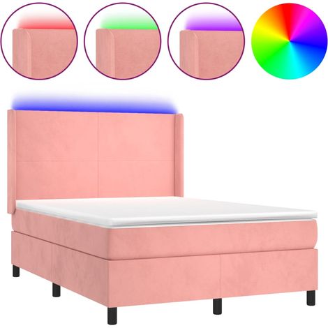 Maison Exclusive - Cama box spring colchón y LED terciopelo rosa