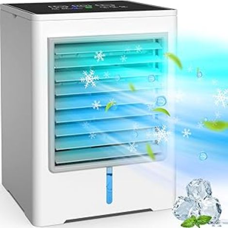 Ulisem Tragbare Klimaanlage, 3-Gang-Verdunstungsklimaanlage, 1/3/6 Stunden USB-Touch-Timer, Mi (1/5)