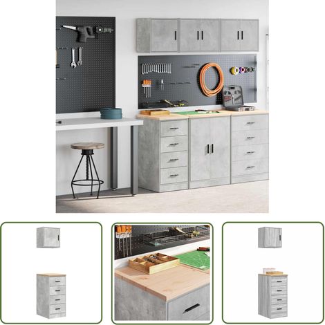 vidaXL Armoires de garage 2 pcs gris béton bois d'ingénierie (1/5)