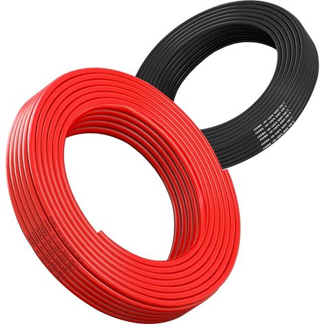 Câble électrique 14AWG 2mm² 2×5M, câble flexible rouge noir, câble en cuivre étamé sans oxygène résistant à haute température 600V pour batterie de voiture, lampe LED, panneau solaire (14/2-5M). (1/5)