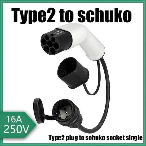 Adaptateur de station de recharge de type 2 vers Schuko 16A pour véhicules électriques (type 2). (1/5)
