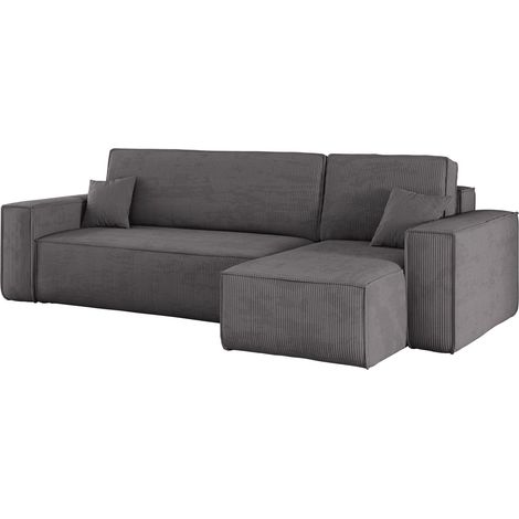 Ecksofa mit schlaffunktion und bettkasten, Eckcouch BEST stoff Poso Dicker Cord viele farben Dunkelg (1/5)