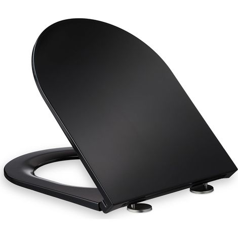 Lunette de WC, frein de chute & quick release, 36 x 45 cm, thermodurcissable, montage par le haut, en D, noir (1/5)