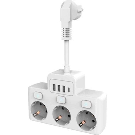 Multiprise Murale USB 7 en 1, 3 Prises Française + 3 USB A & 1 USB C, 16A/3680W, Multiprises Mural avec 3 Interrupteurs Indépendants, Câble 6cm, Charge Rapide pour Bureau Maison (1/5)